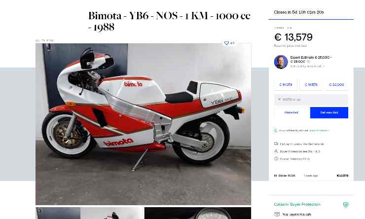 Moto iconica Bimota all'asta