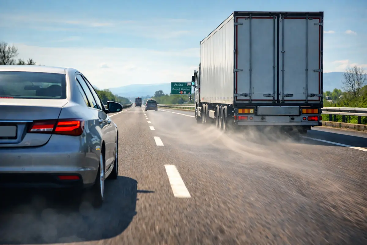 Auto e camion in autostrada con effetto scia